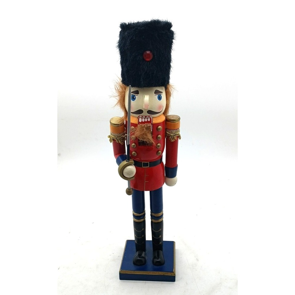 Vintage Nutcracker Military Soldier 14" Tall Red Blue Papakha Dolgencorp 4/2011